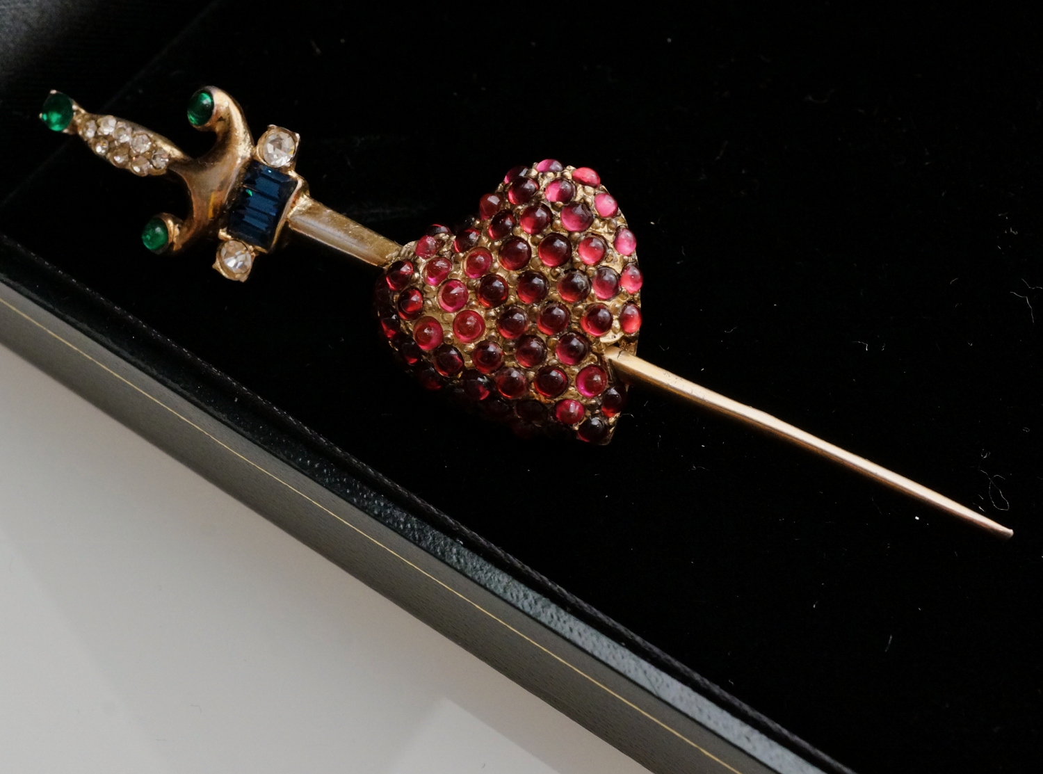 Coro heart pin, vermeil gold gilt sterling silver, Adolph Katz